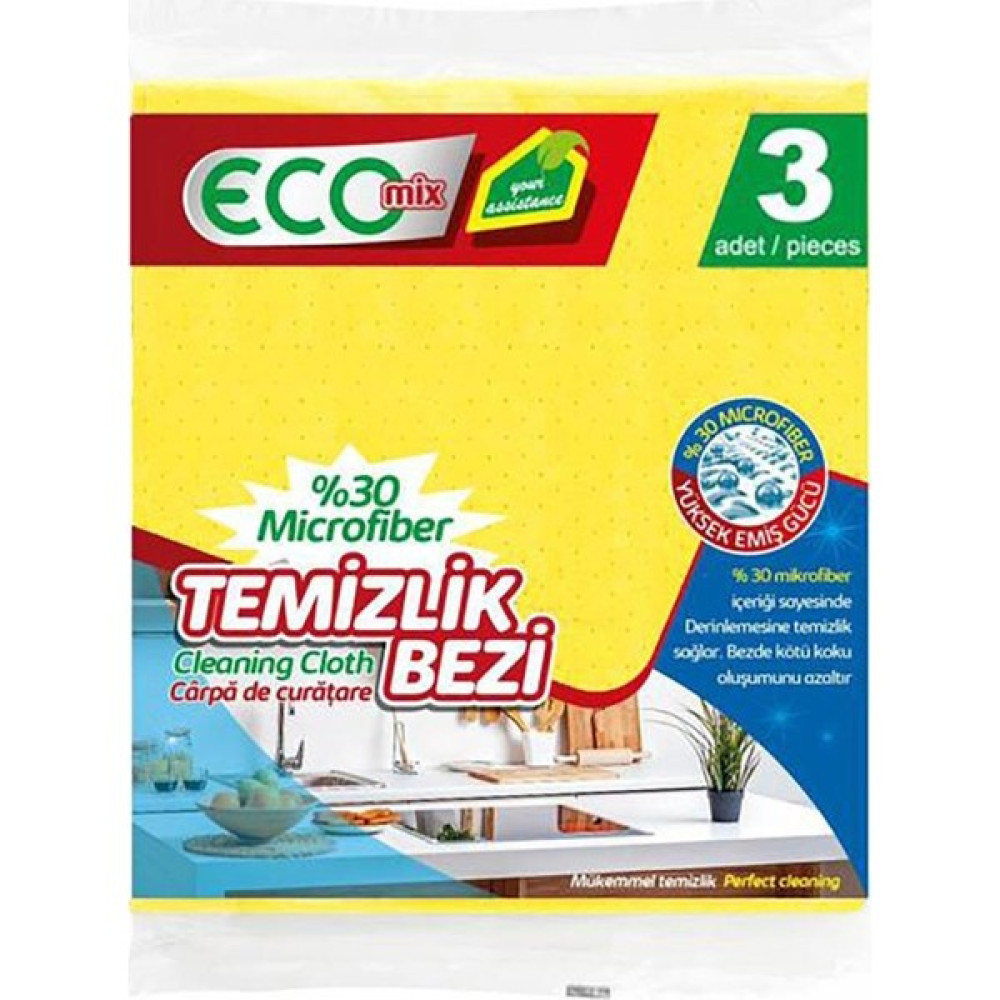 Ecomix 3 Lü Bez %30 Microfiber - Sarı Temizlik Malzemeleri Fiyatı