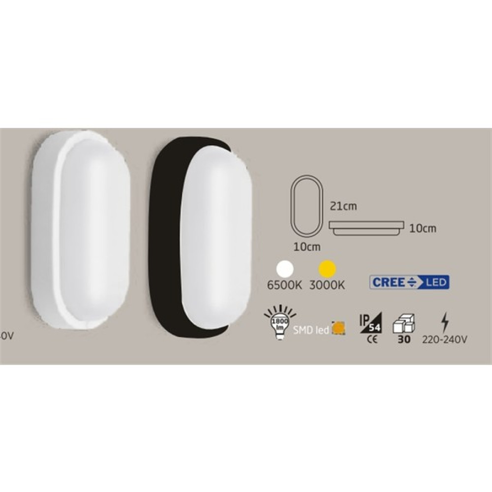 Econa 20W Dış Mekan Dekoratif Oval Siyah Kasa (6500K) - Yok Led Aydınlatmalar Fiyatı