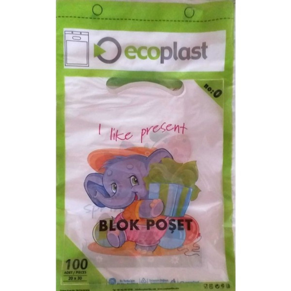 Ecoplast Baskılı Blok Poşet Beyaz Blok Poşet Kırtasiye Poşet Eczane Poşet 26X38CM (No:2) 100 Adet Mutfak Sarf Malzemeleri Fiyatı