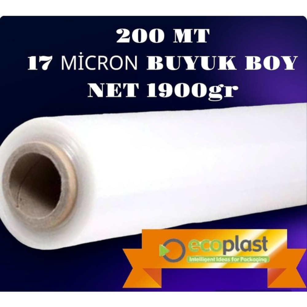 Ecoplast Büyük Boy 200 mt 17 Mikron Palet Streci Net 1900 gr Streç 50 cm Streç Film Fiyatı