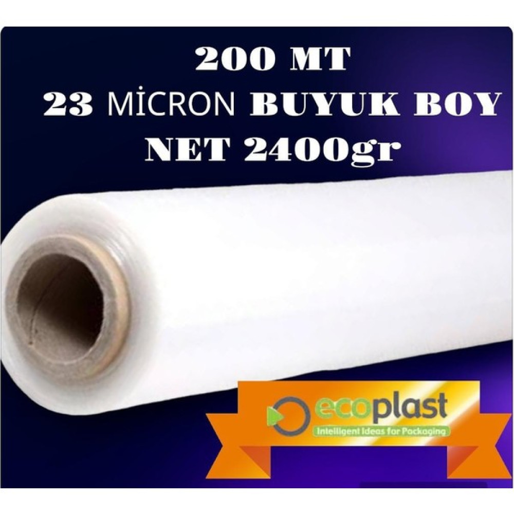 Ecoplast Büyük Boy 200 mt 23 Mikron Palet Streci Net 2400 gr Streç 50 cm Streç Film Fiyatı