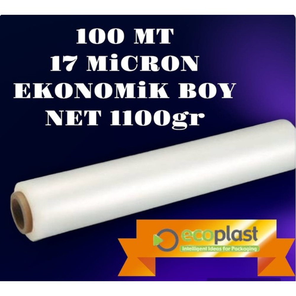 Ecoplast Ekonomik Boy 100 mt 17 Mikron Palet Streci Net 1100 gr Streç 50 cm - Şeffaf Streç Film Fiyatı