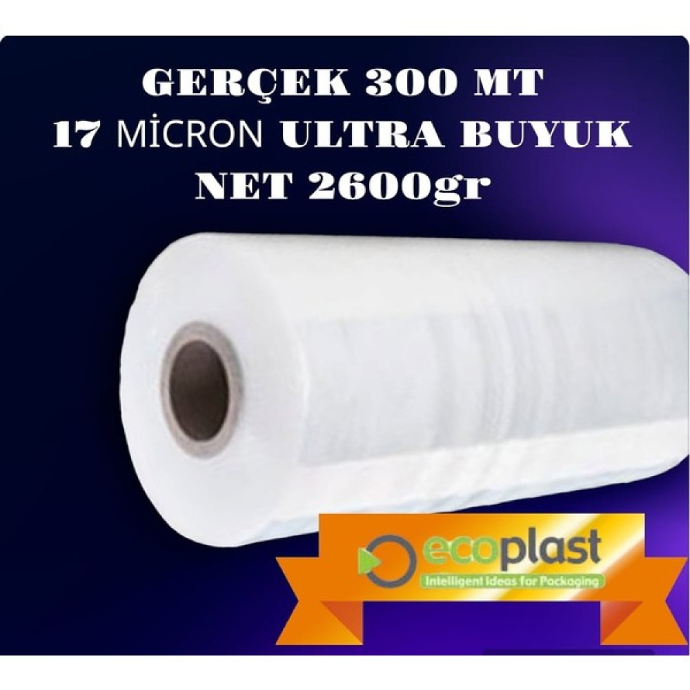 Ecoplast Ultra Büyük Gerçek 300 mt 17 Mikron Palet Streci Net 2600 gr Streç 50 cm - Şeffaf Streç Film Fiyatı