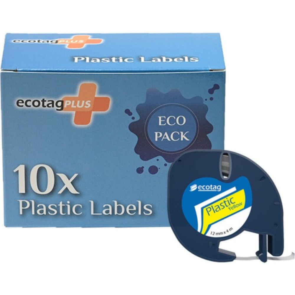Ecotag Dymo Letratag Muadili Thermal Plastik Şerit Etiket Sarı 10'lu - Renkli Etiket Makinesi Fiyatı