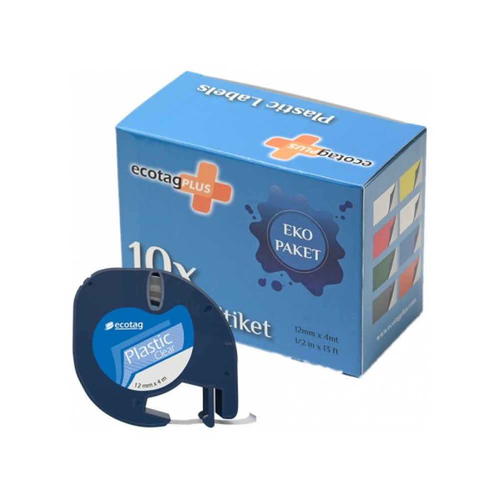 Ecotag Ecotagplus Dymo Letratag Muadili Thermal Plastik Şerit Etiket Şeffaf 10'lu Eco Paket Etiket Makinesi Fiyatı