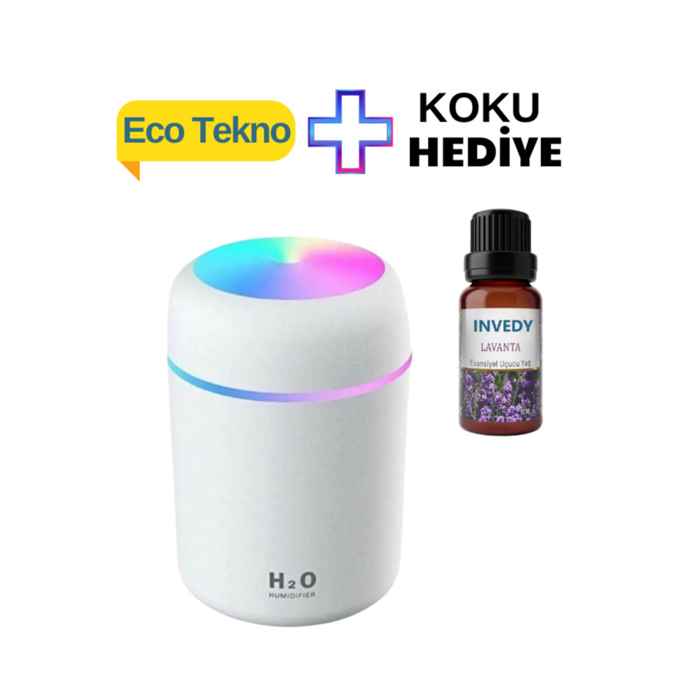 EcoTekno 300 ml Ultrasonik Hava Nemlendirici Buhar Makinesi ve Lavanta Uçucu Yağ Buhurdanlık Esansı Hava Temizleme - Nemlendirme Cihazları Fiyatı