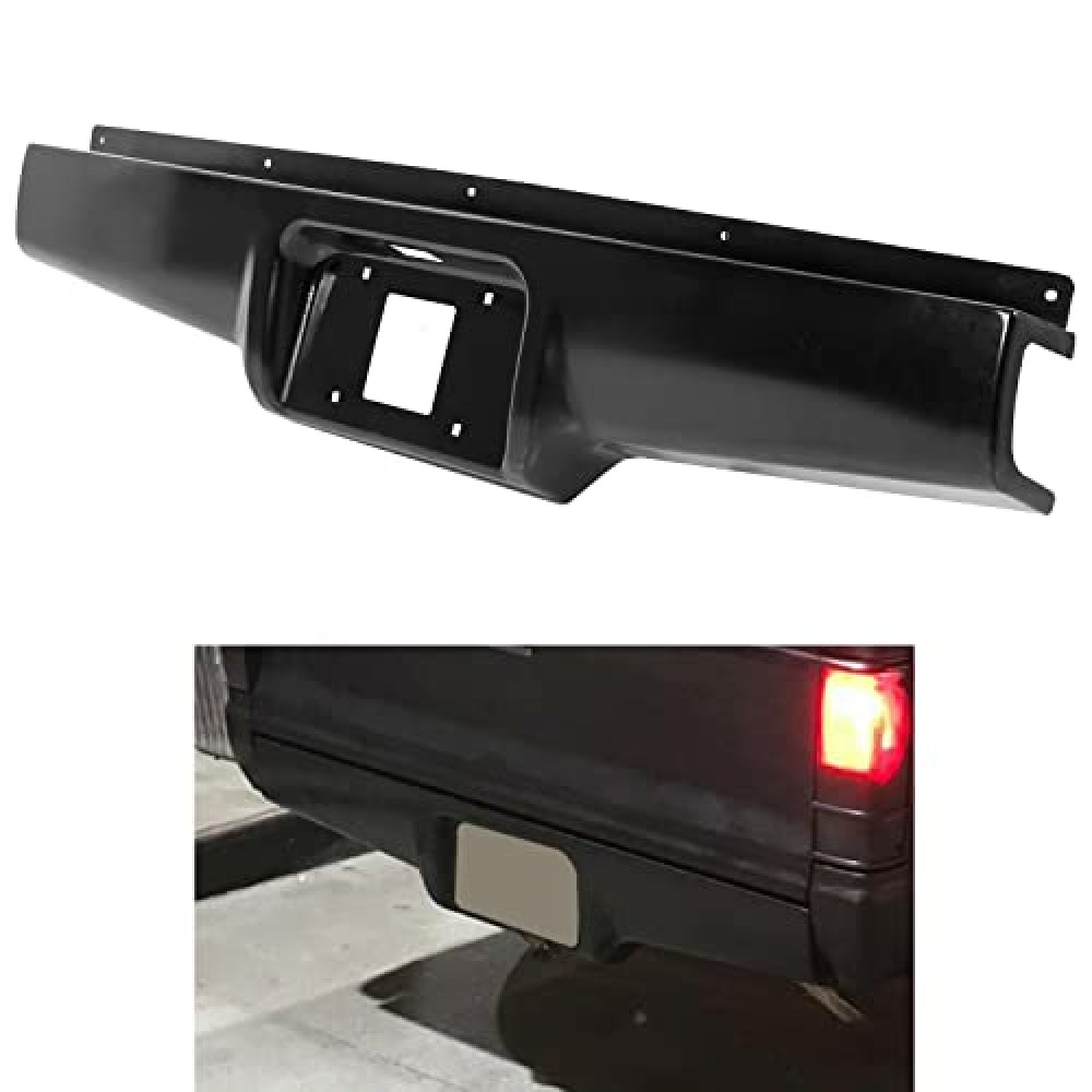 ECOTRIC Rear Bumper Roll Pan Compatible with 1982-1993 Chevy S10 GMC S15 Sonoma W/Light Pickup Steel