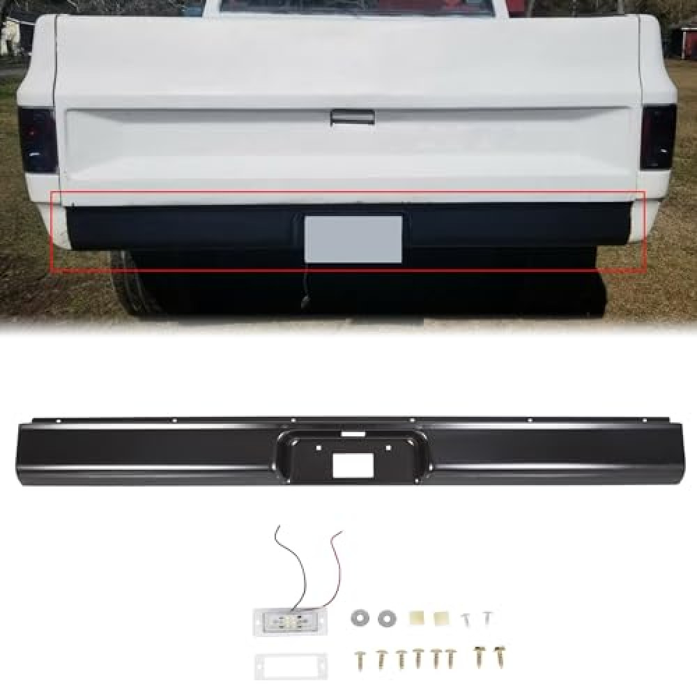 ECOTRIC Rear Roll Pan License Plate Compatible with 1973-1987 Chevy GMC C10 C20 C30 K10 K20 K30 Fleetside Styleside Bed W/Light 18 Gauge Steel