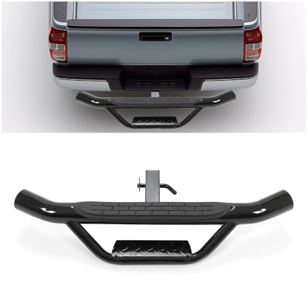 ECOTRIC Universal Bumper Hitch Step Trailer for SUV Trucks Pickups with 2 Inch Receiver, Solid with Hitch Pin & U-Bolts Stabilize, Tow Rear Bumper Guard Protector Steel
