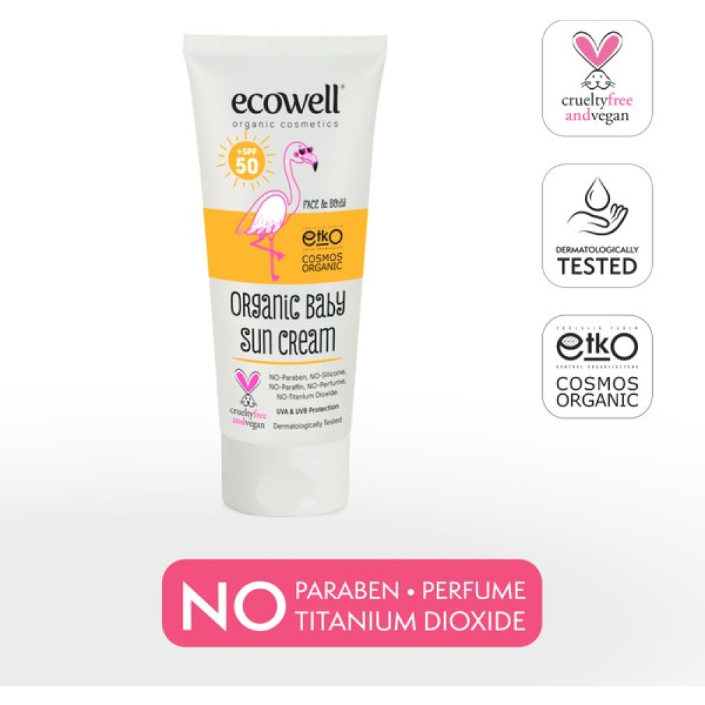 Ecowell Bebek Güneş Kremi SPF50, Organik & Vegan Sertifikalı, Mineral Filtre, UVA & UVB Yüksek Koruma, 110gr Bebek Güneş Kremi Fiyatı