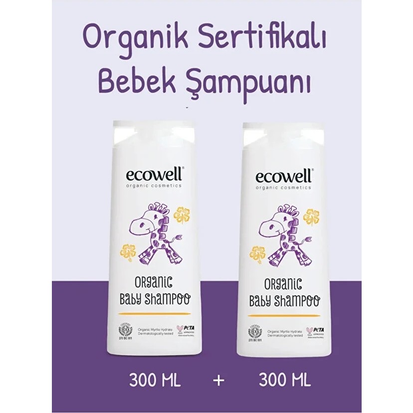 Ecowell Bebek Saç & Vücut Şampuanı, Organik & Vegan Sertifikalı, Parabensiz, Doğal Konak Önleyici 2x300ml Bebek Şampuanı Fiyatı