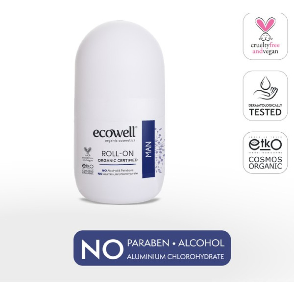 Ecowell Erkek Roll-on Deodorant, Organik & Vegan Sertifikalı, Dermatolojik Olarak Test Edilmiştir, 75ml Deodorantlar Fiyatı