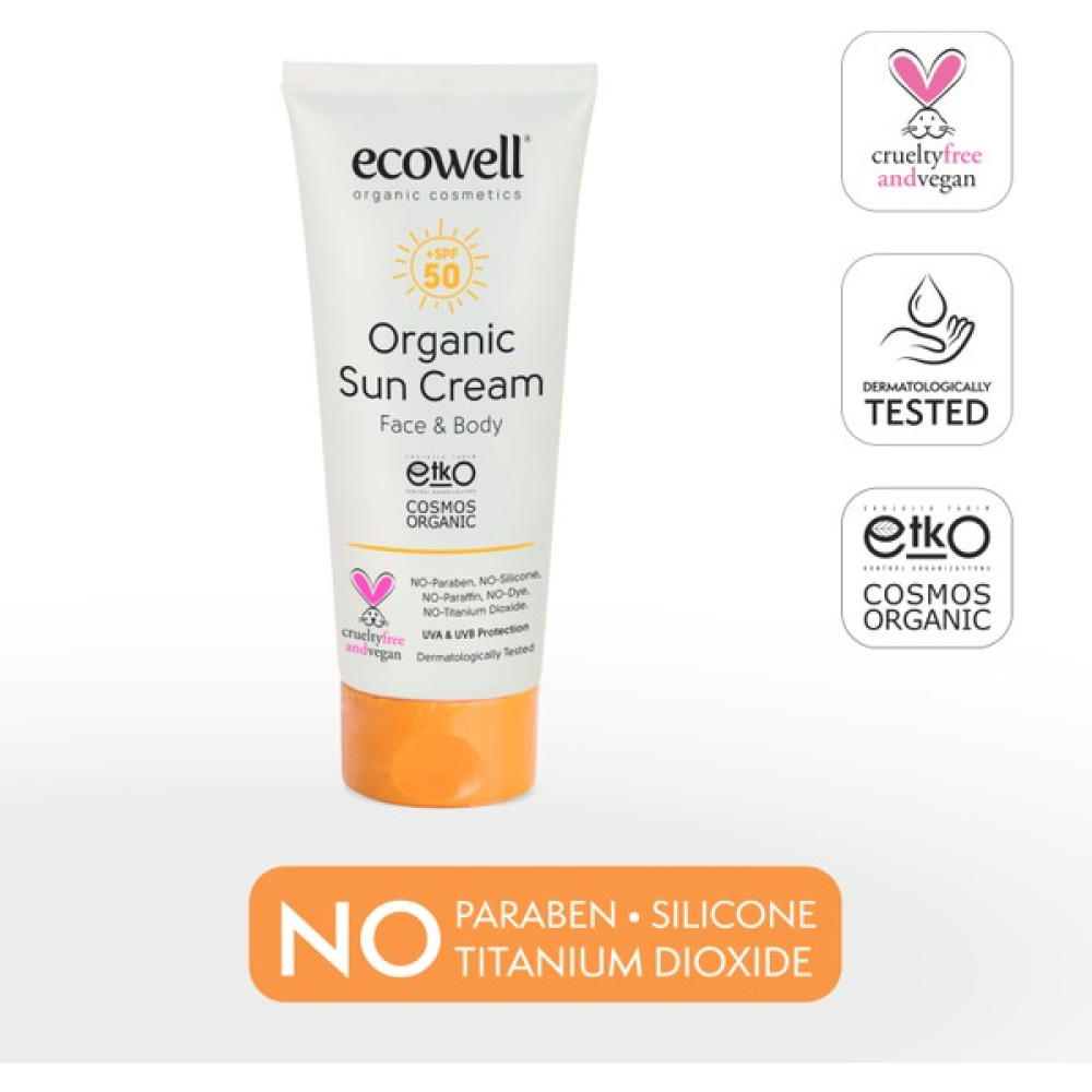 Ecowell Güneş Kremi SPF50, Organik & Vegan Sertifikalı, Mineral Filtre, Yüz ve Vücut, UVA UVB Koruma, 110gr Bebek Güneş Kremi Fiyatı