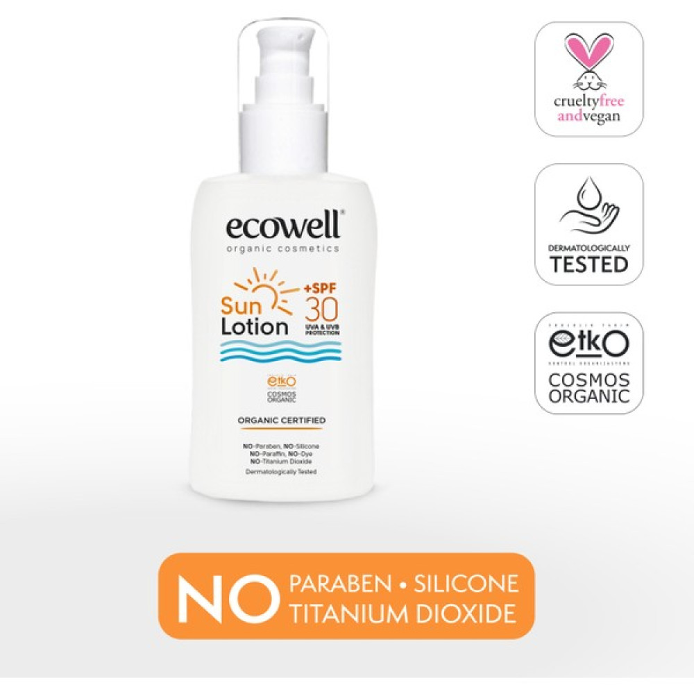 Ecowell Güneş Losyonu, SPF30 Organik & Vegan Sertifikalı, Mineral Filtre, Yüz ve Vücut, UVA UVB Koruma 150ml Güneş Kremleri ve Losyonları Fiyatı