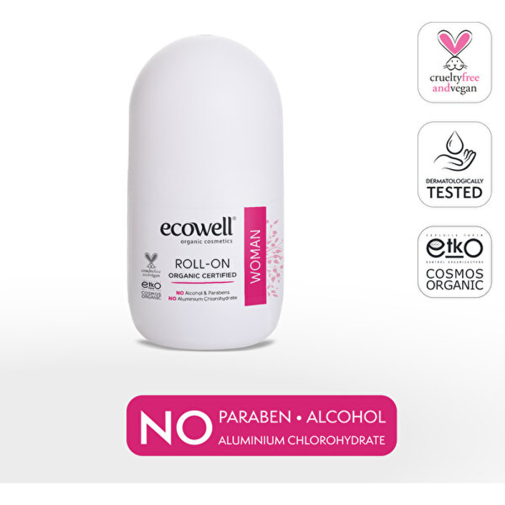 Ecowell Kadın Roll-on Deodorant, Organik & Vegan Sertifikalı, Dermatolojik Olarak Test Edilmiştir, 75ml Deodorantlar Fiyatı