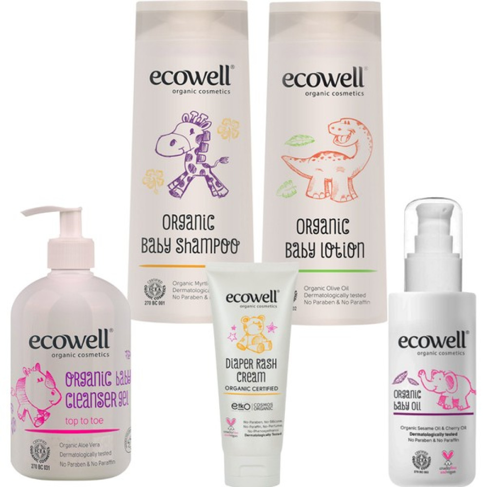 Ecowell Organik Bebek Bakım Full Avantaj Paketi (Bebe Şampuanı + Bebe Losyonu+ Temizleme Jeli + Bebe Yağı + Pişik Kremi) Bebek Bakım Fiyatı