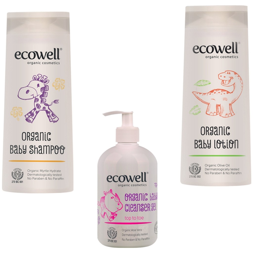 Ecowell Organik Bebek Bakım Seti 3'lü (Bebek Şampuanı 300 ml, Bebek Losyonu 300 ml, Bebek Temizleme Jeli 500 ml) Doğal İçerikli Bebek Şampuanı Fiyatı