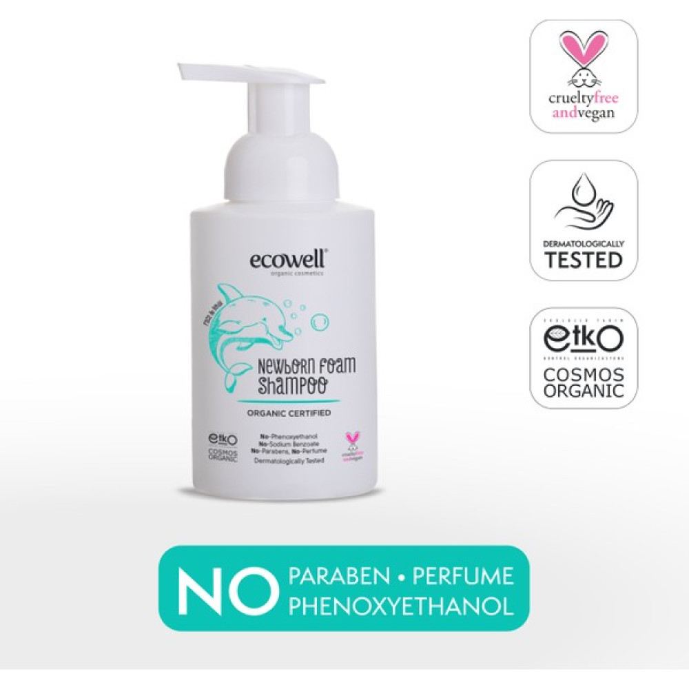 Ecowell Yenidoğan Bebek Saç ve Vücut Köpük Şampuanı Organik & Vegan Sertifikalı Konak Önleyici Kokusuz 300ml Bebek Şampuanı Fiyatı