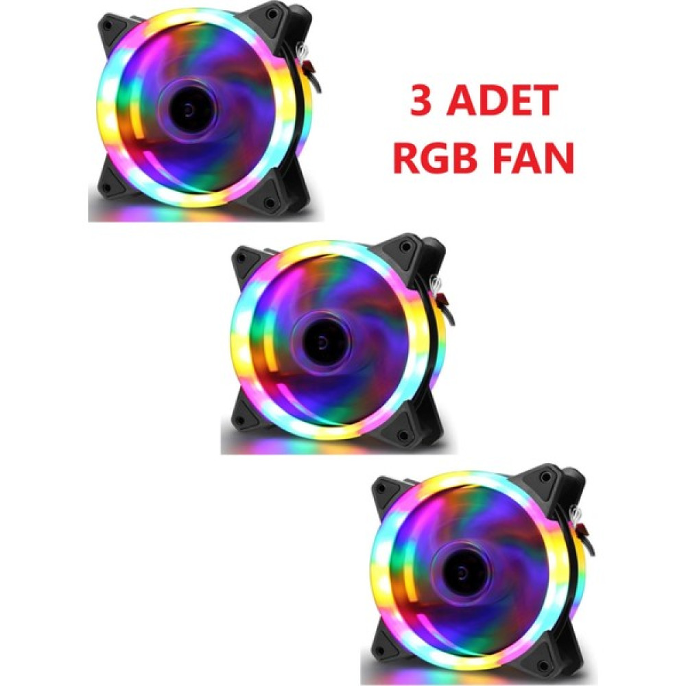 Ecoyom 3'lü Set 12 cm Rgb LED Fan Işıklı Kasa Fanı Rainbow Kasa Soğutucu Fan Soğutucular Fiyatı