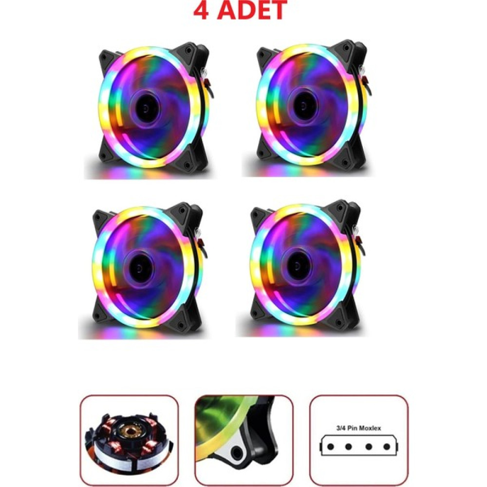 Ecoyom 4'lü Set 12 cm Rgb LED Fan Işıklı Kasa Fanı Rainbow Kasa Soğutucu Fan Soğutucular Fiyatı