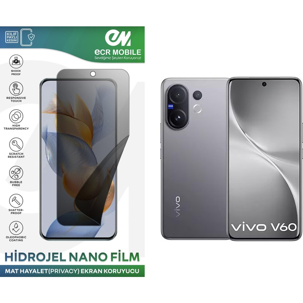ECR MOBILE Vivo V60 ile Uyumlu Mat Hayalet (Privacy) Hidrojel Film Ekran Koruyucu - Mat Siyah - Diğer Cep Telefonu Ekran Koruyucusu Fiyatı