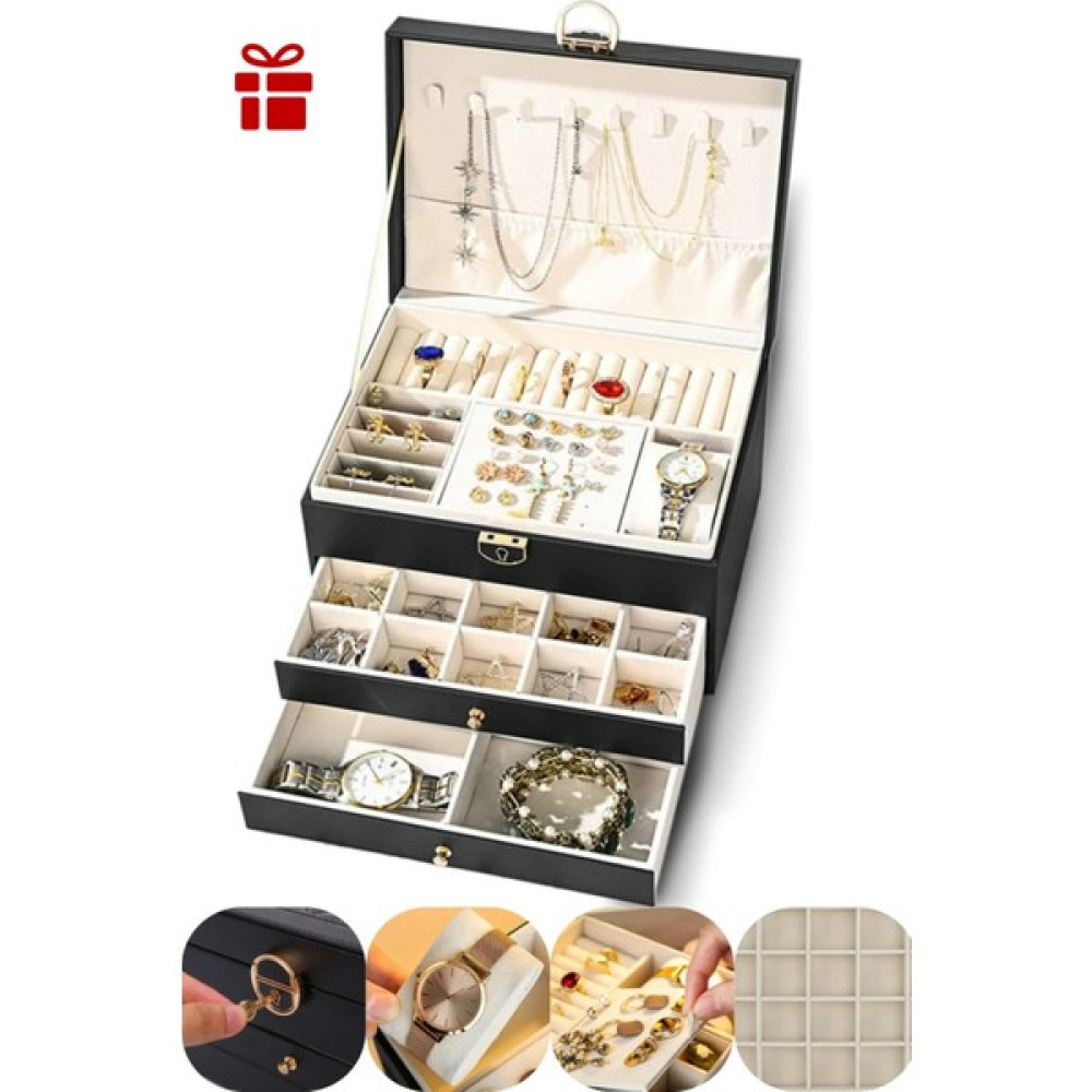 Ecrou Modern 2 Çekmeceli Takı Mücevher Kutusu Organizer Düzenleyici Siyah 13 X 23 X 10 Cm Eşya Saklama Kutusu Fiyatı