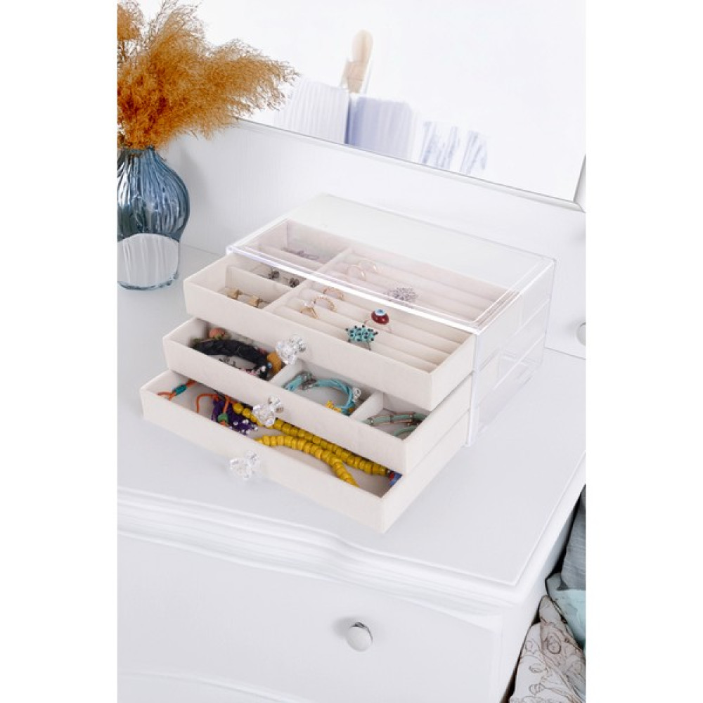 Ecrou Modern 3 Çekmeceli Takı Bijuteri Mücevher Kutusu Organizer Düzenleyici Beyaz 13 x 23 x 10 cm Eşya Saklama Kutusu Fiyatı