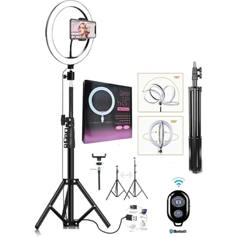 Ecuy Bluetooth Kumandalı 10 Inç Ring Light Youtuber Selfie Tiktok Canlı Yayın Işığı 2.1 Metre Tripod - Siyah Tripodlar Fiyatı