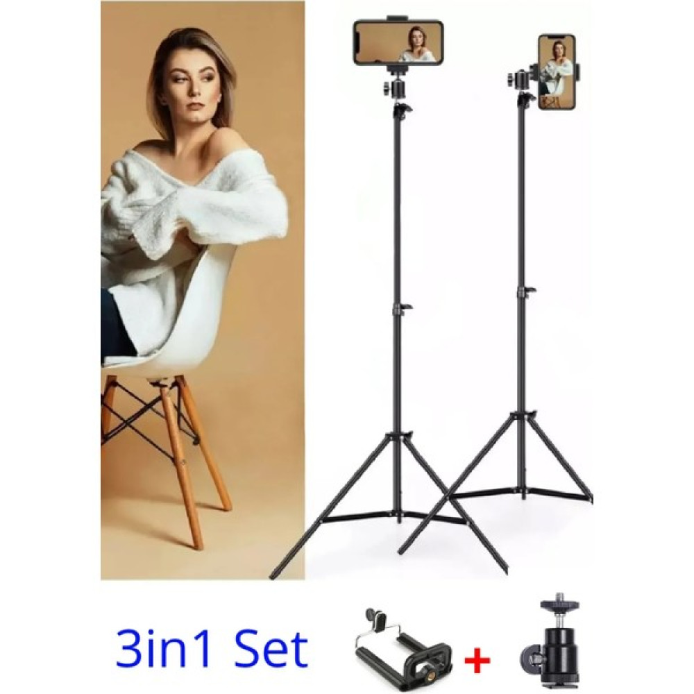 Ecuy Tripod 2.1 Metre 3in1 360 Döner Başlıklı Telefon Tutucu Ring Light Işık Stüdyo Lamba Ayağı - Gri Tripodlar Fiyatı