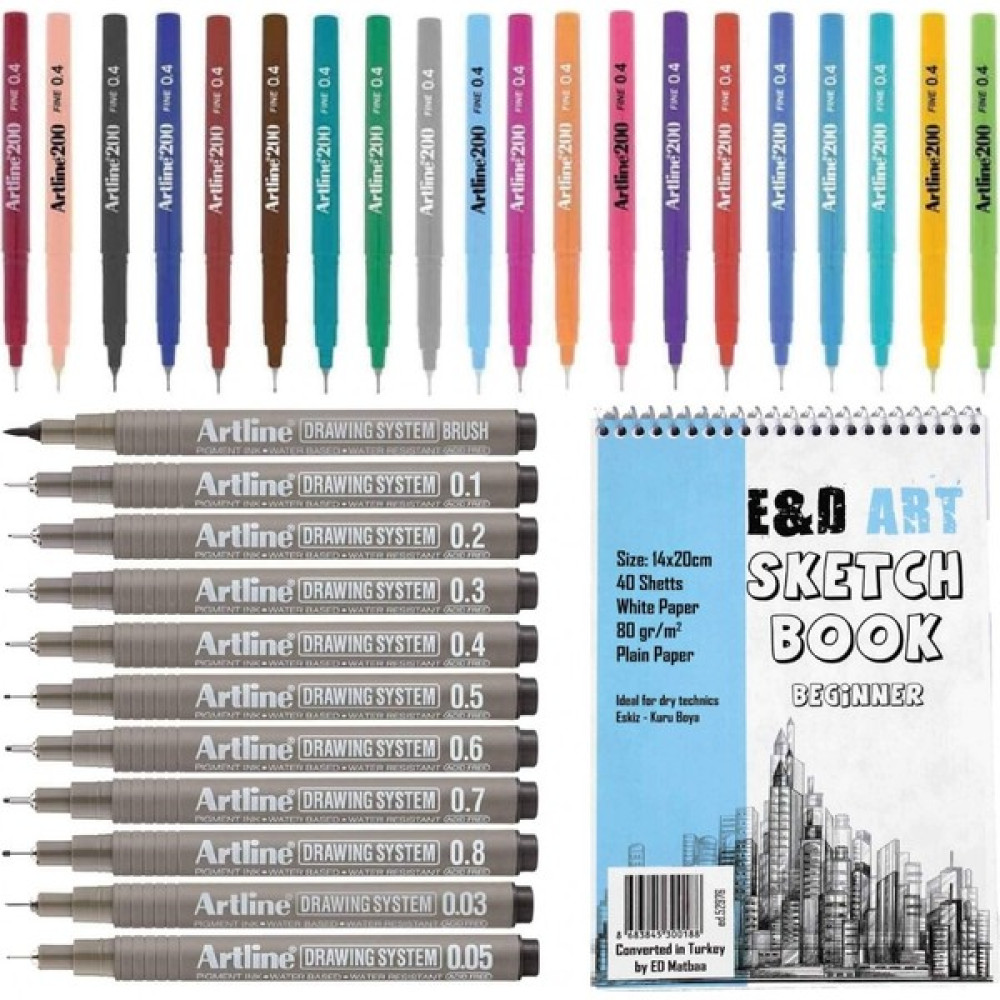 E&d Art Beginner Sketch Book + Artline 200 20'li + Drawing 11'li Sanatsal Malzemeler Fiyatı