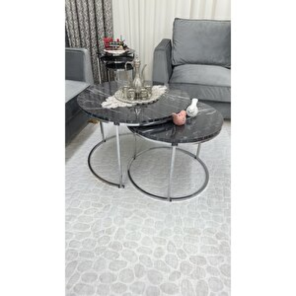 ED EFELEZ DESIGN Paris Orta Sehpa 2'li Gümüş Gümüş-Siyah Mermer Orta Sehpa Fiyatı