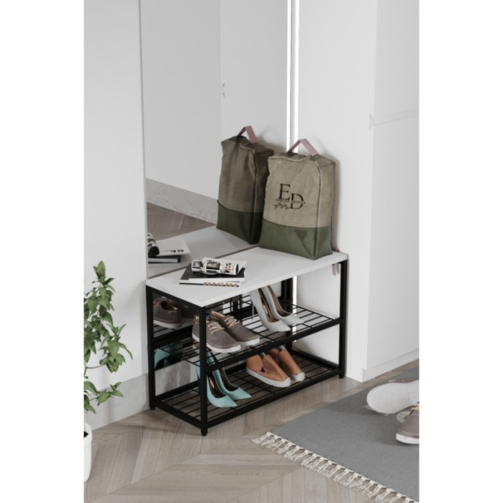 ED Efelez Design Ruby 3 Raflı Ayakkabılık , Siyah Metal - Beyaz Tabla Ayakkabılık Fiyatı