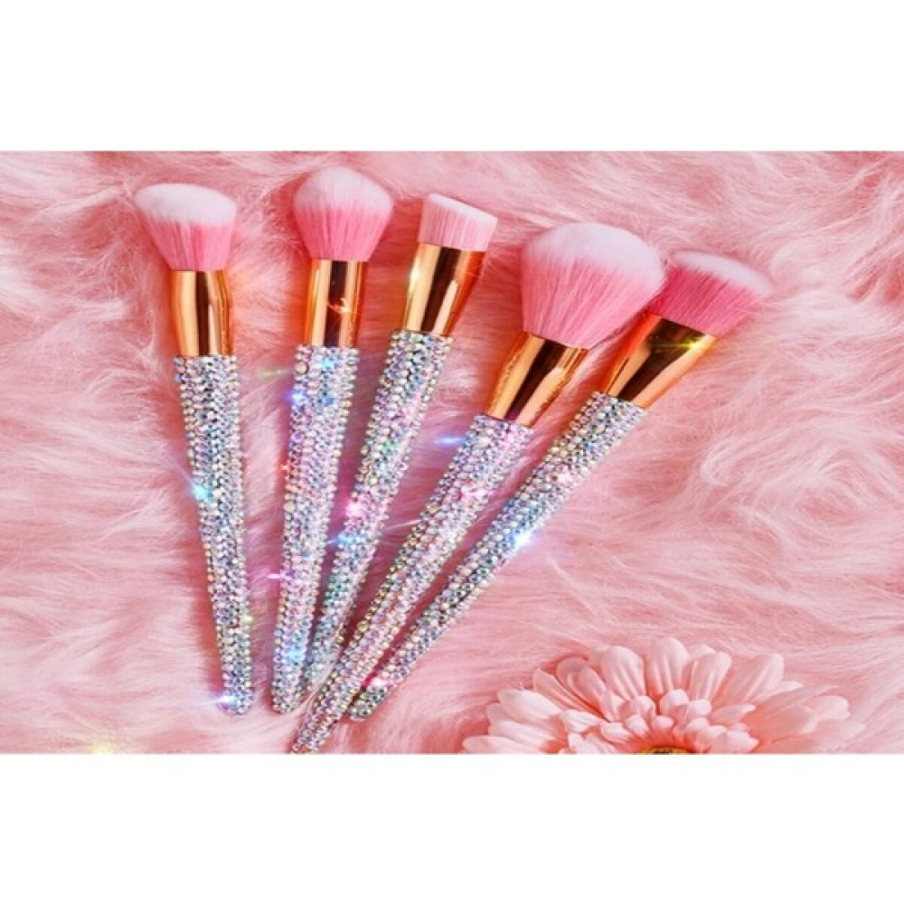 Eda Luxury Beauty 5'li Diamond Gold Özel Kristal Taşlı Büyük Yüz Makyaj Fırçası Seti Süslü Profesyonel Makeup Brushes Oto Boyaları Fiyatı