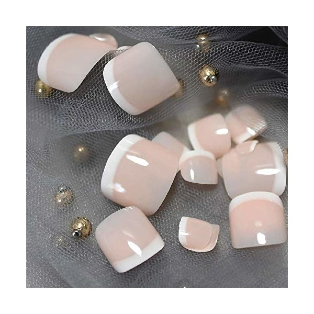 Eda Luxury Beauty Natürel Pembe Beyaz French Ayak Takma Tırnak Lüks Parlak Doğal Pedikür Nail Art Yapıştırıcılı Kit Tırnak Bakımı Fiyatı
