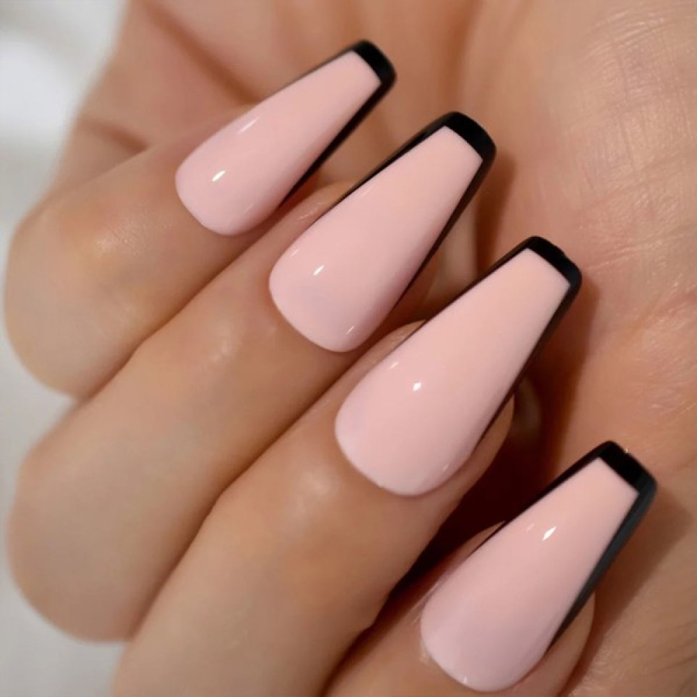 Eda Luxury Beauty Natürel Pembe Siyah French Takma Tırnak Lüks Parlak Desenli Extra Uzun Kare Ballerina Nail Art Set Oto Boyaları Fiyatı