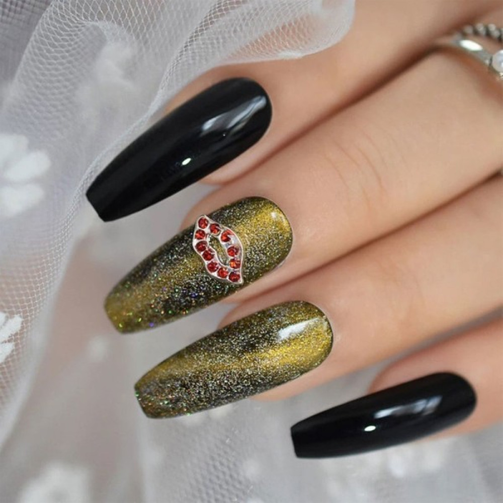 Eda Luxury Beauty Yeşil Siyah Galaksi Takma Tırnak Lüks Taşlı Desenli Extra Uzun Sivri Uçlu Stiletto Nail Art Set Oto Boyaları Fiyatı
