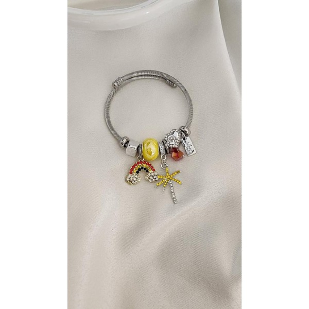 Eda Takı Pandora Silver Gökkuşağı Palmiye Charm Çelik Bileklik Saat ve Bileklik Aksesuarı Fiyatı