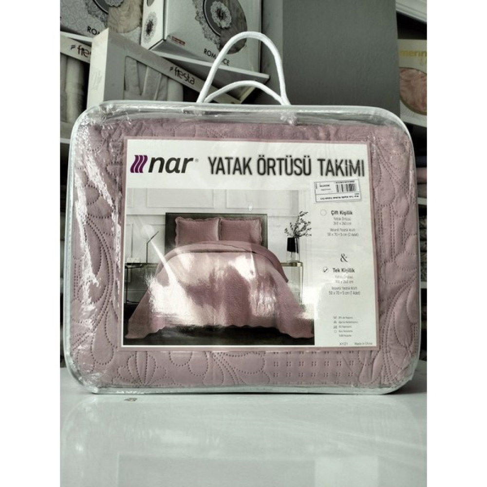 Edalı Nar Tek Kişilik Ipeksi Nubuk Yatak Örtüsü 180 x 240 Tek Yastık Kılıfı 50X70 - 180 x 240 cm - Gül Kurusu Yatak Örtüsü Fiyatı