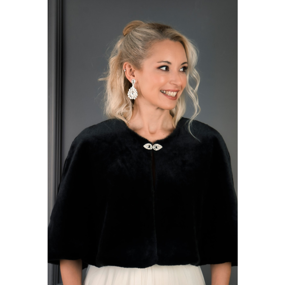 EDDA GELİN AKSESUARLARI Uzun Broşlu Kürk Etol Gelin Bolero Siyah 50 x 50 Beden Şal Fiyatı