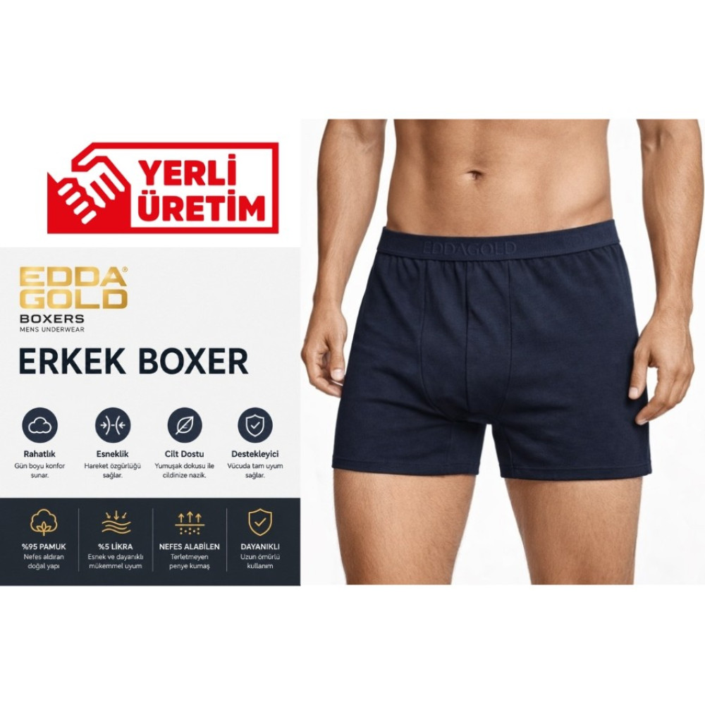 EDDA GOLD Erkek Boxer Lacivert XXL – Pamuklu Likralı Esnek Rahat Penye İç Çamaşırı Erkek Boxer Fiyatı