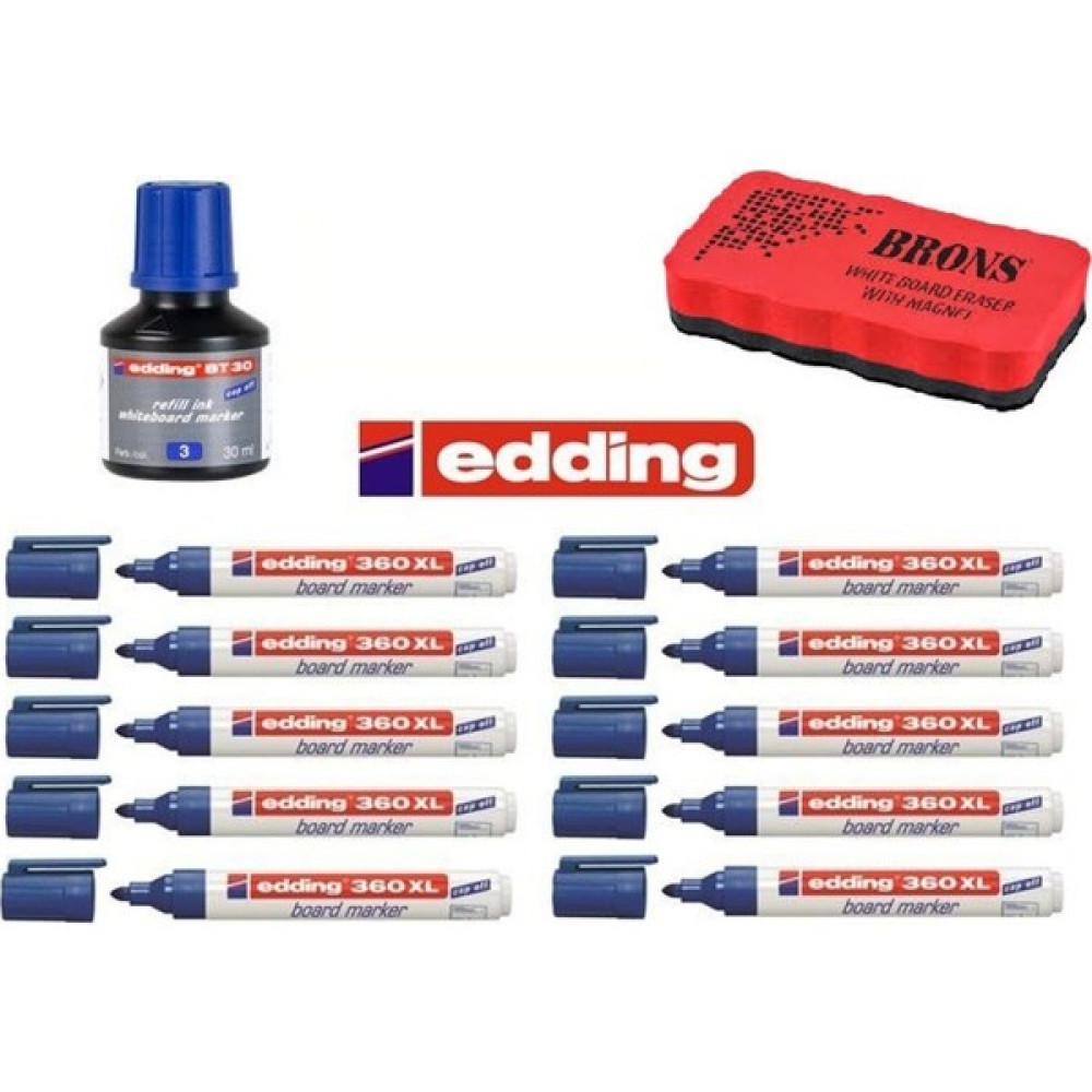 Edding 360 Xl Tahta Kalemi 10'lu Set ( Mürekkep & Tahta Silgisi ) Yazı Tahtası Kalemi Fiyatı