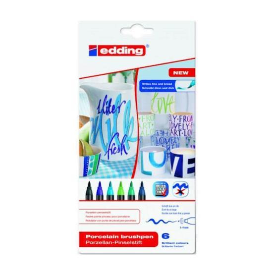 Edding E-4200 Fırça Uçlu 6 Adet Soğuk Renkler Porselen Kalemi
