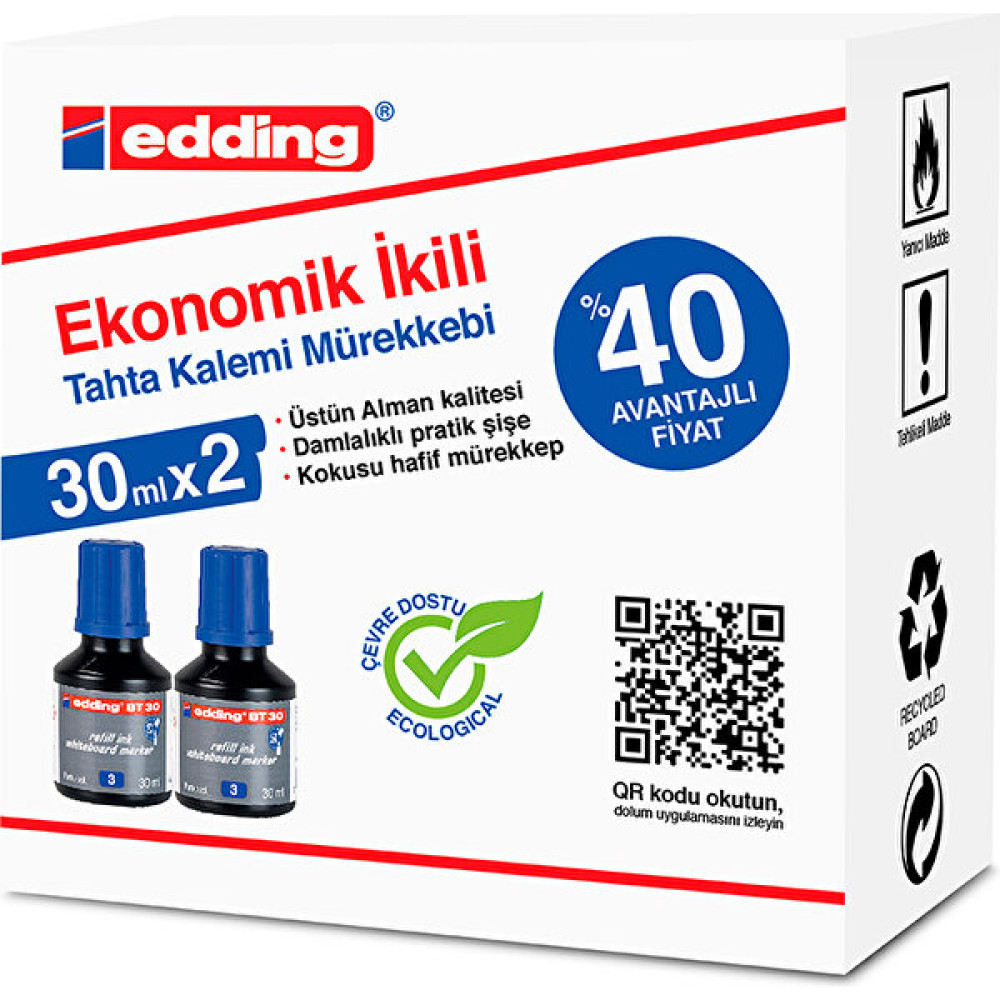 Edding Tahta Kalemi Mürk.mavi BT30K203 30ML 2li Kalem Kartuşu & Mürekkebi Fiyatı