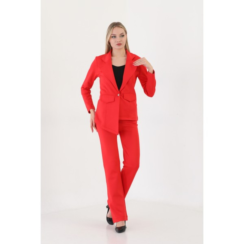Edelle Kırmızı Blazer Asimetrik Ceket Pantolon Takım Elbise Fiyatı