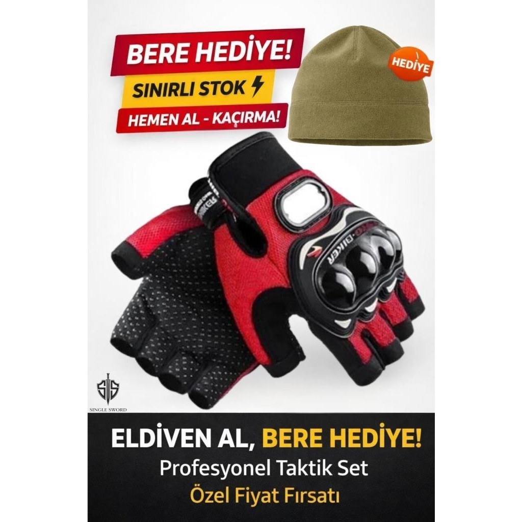 Edelvays Shop Kısa Motosiklet Eldiveni Siyah Yazlık - 2XL - Bej - Kırmızı Diğer Fiyatı