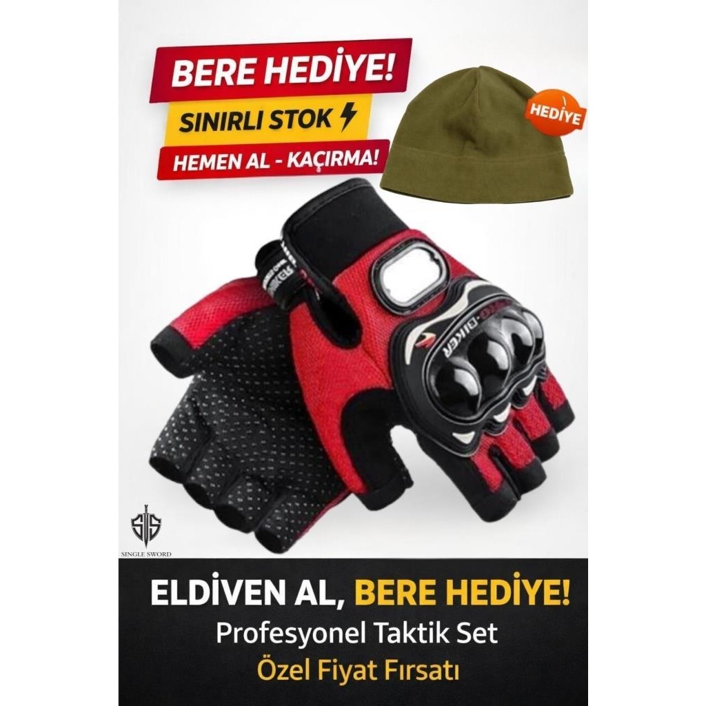 Edelvays Shop Kısa Motosiklet Eldiveni Siyah Yazlık - 2XL - Haki - Kırmızı Diğer Fiyatı