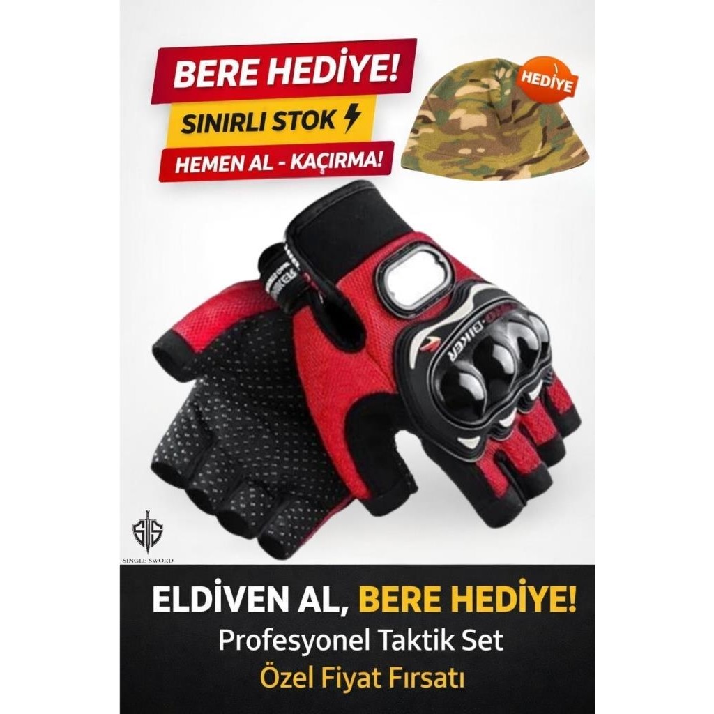 Edelvays Shop Kısa Motosiklet Eldiveni Siyah Yazlık - 2XL - Kamuflaj - Siyah - Turuncu Diğer Fiyatı