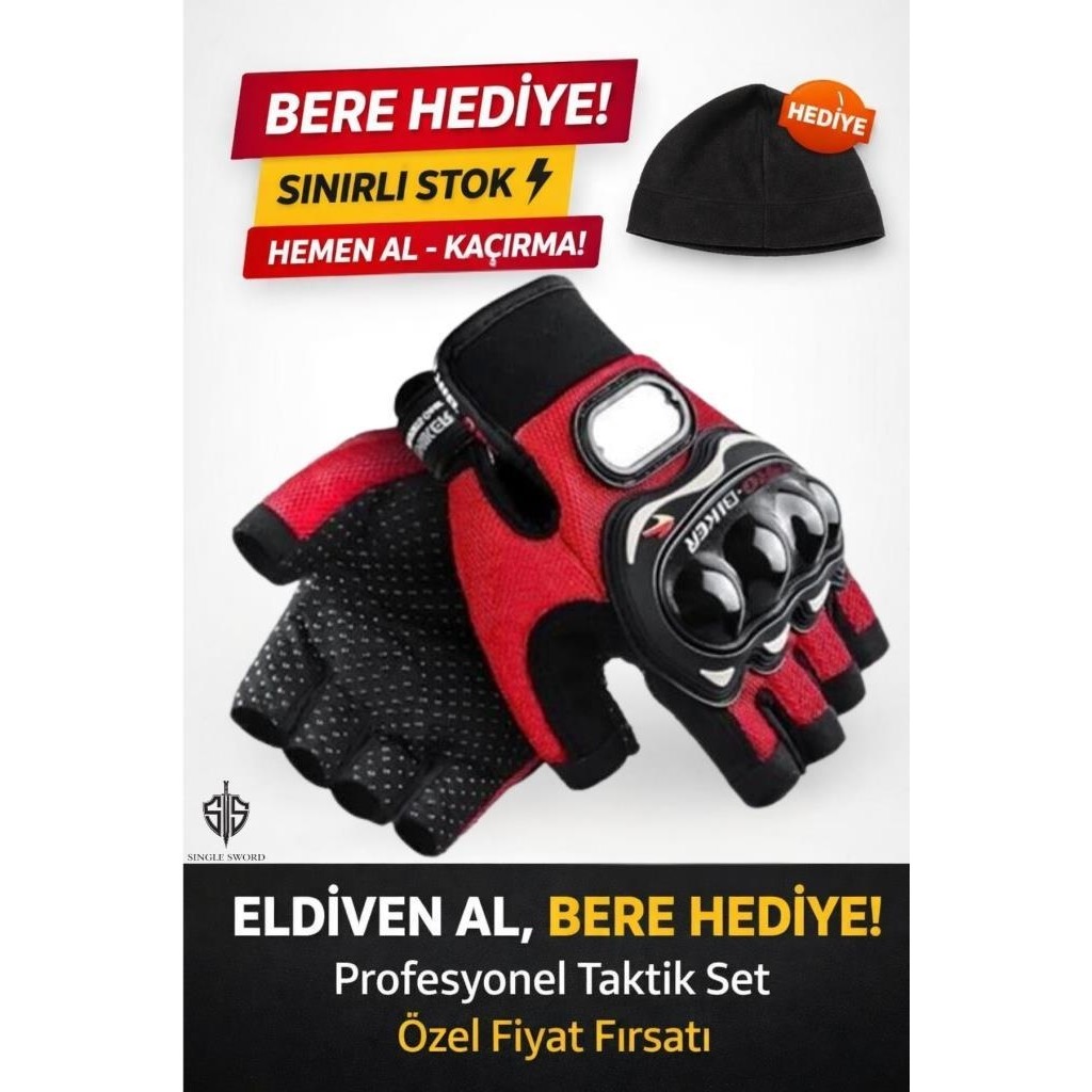 Edelvays Shop Kısa Motosiklet Eldiveni Siyah Yazlık - 2XL - Siyah - Kırımızı Diğer Fiyatı