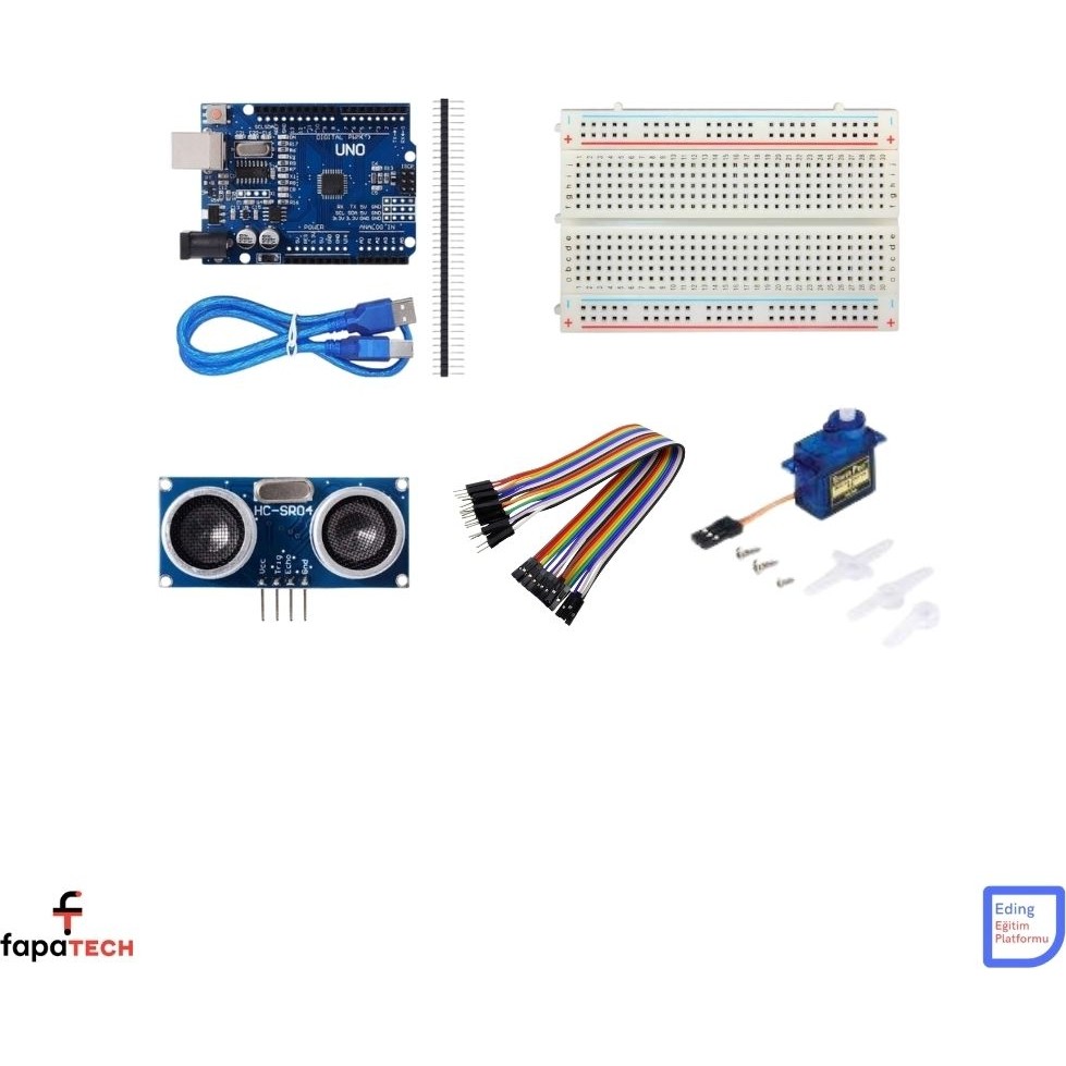 Eding Arduino Uno R3 Akıllı Çöp Kutusu Proje Kiti - Arduino Set BREADBORD,SG90,HC-SR04 Pdf Içerikli Diğer Fiyatı