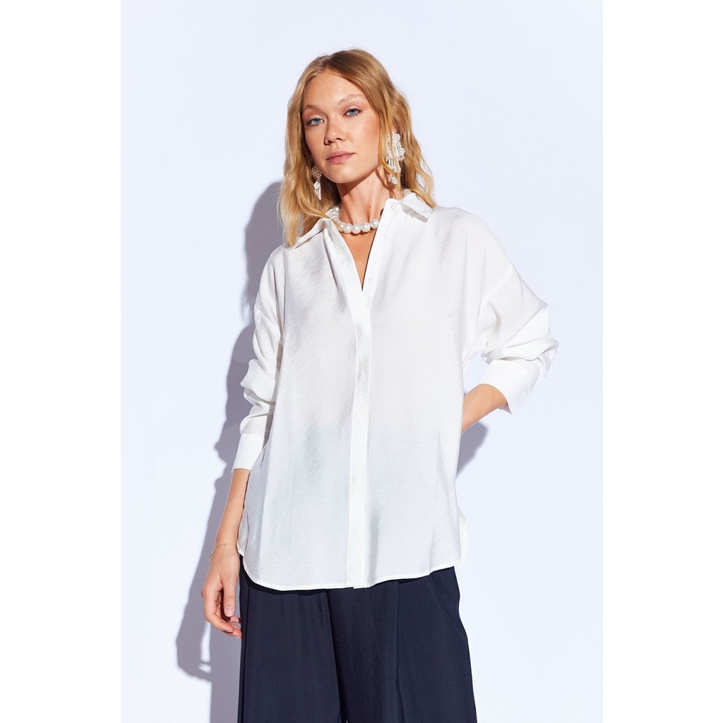 Edition Ekru Modal Soft Dokulu Yumuşak Gizli Pat Detaylı Oversize Kadın Gömlek - 8262 Giyim & İç Giyim Fiyatı